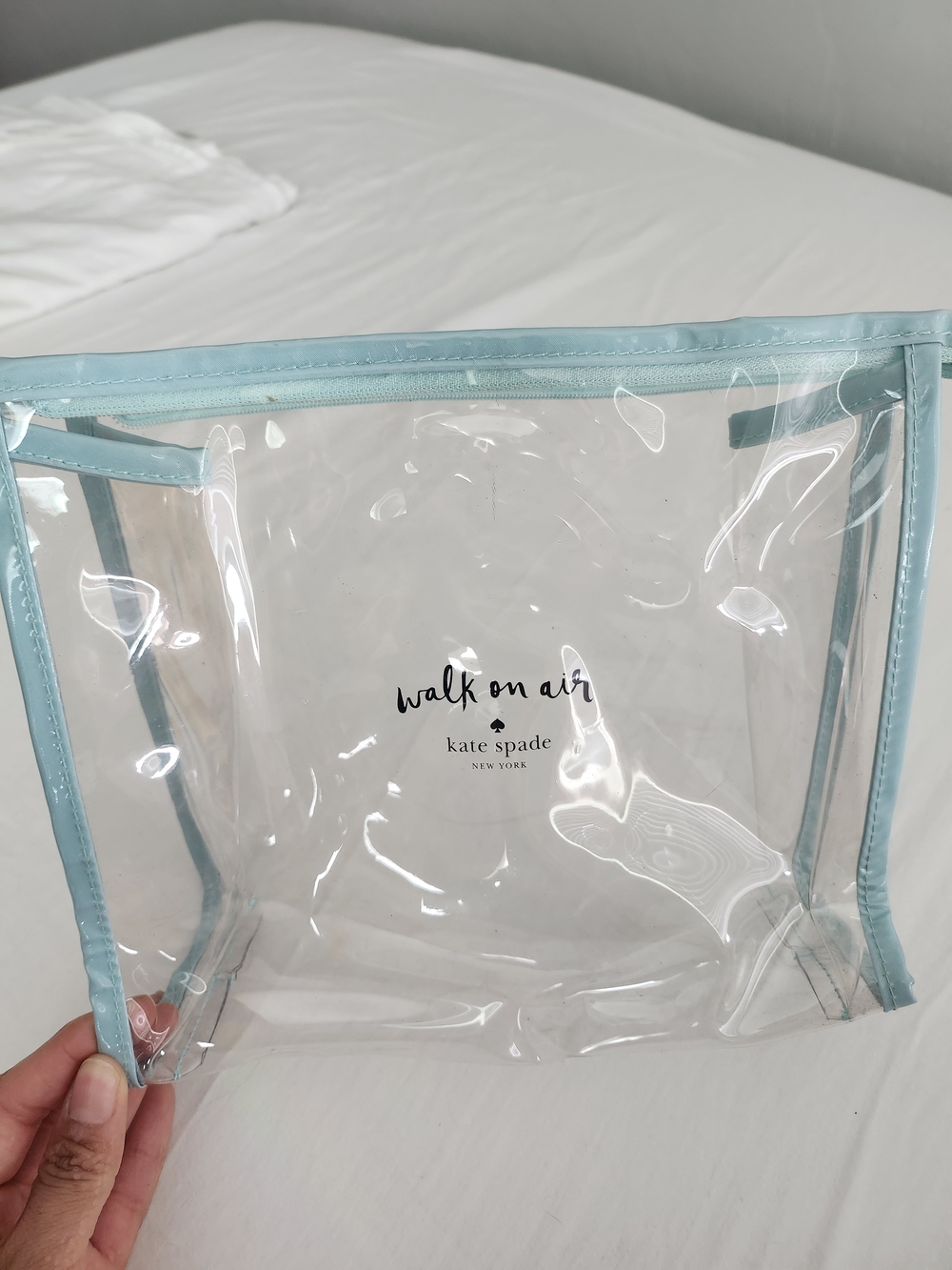 kate spade Clear Cosmetic Pouch with Light Blue Trim